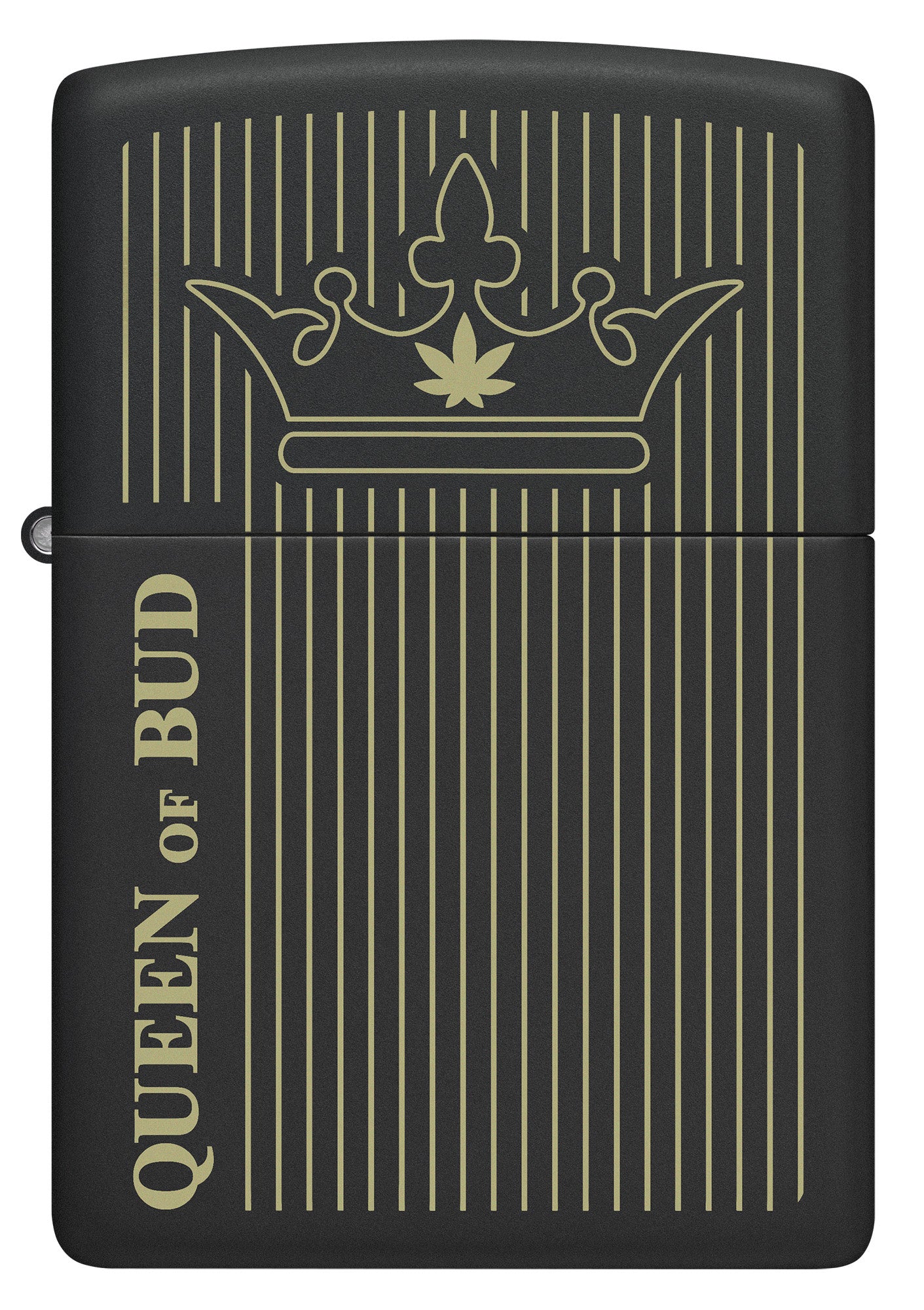 Front view of Zippo Queen Of Bud Line Design Black Matte Windproof Lighter.