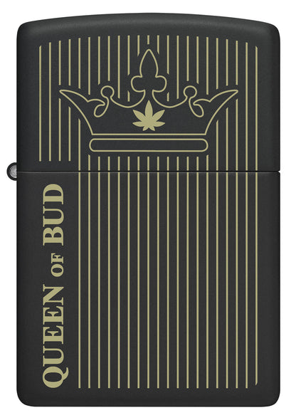 Front view of Zippo Queen Of Bud Line Design Black Matte Windproof Lighter.