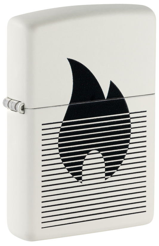 Front shot of Zippo Flame Gradient Design White Matte Windproof Lighter standing at a 3/4 angle.