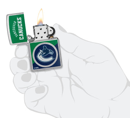 Zippo NHL® Vancouver Canucks® 2024 Street Chrome™ Windproof Lighter in its packaging.