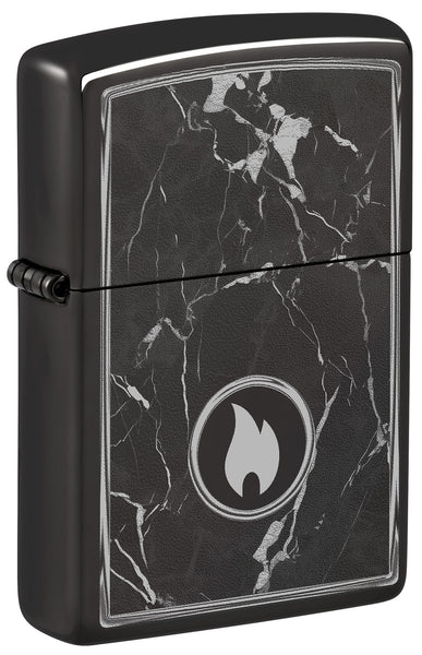 Zippo Marble Flame Design High Polish Black Windproof