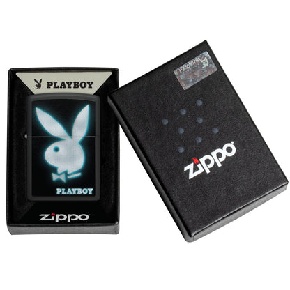 Zippo Playboy Blur Design Black Matte Windproof Lighter in its packaging.