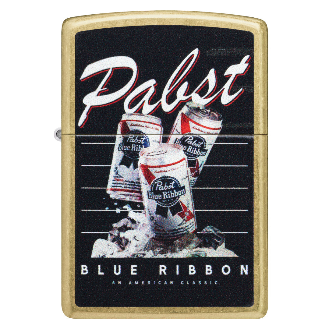 Front view of Zippo Pabst Blue Ribbon® American Classic Design Street Brass Windproof Lighter.
