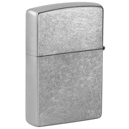 Back view of Zippo NFL Tampa Bay Buccaneers Helmet Design Street Chrome Windproof Lighter standing at a 3/4 angle.