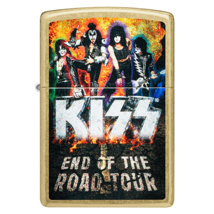 Front view of Zippo KISS® End of the Road Design Street Brass Windproof Lighter.