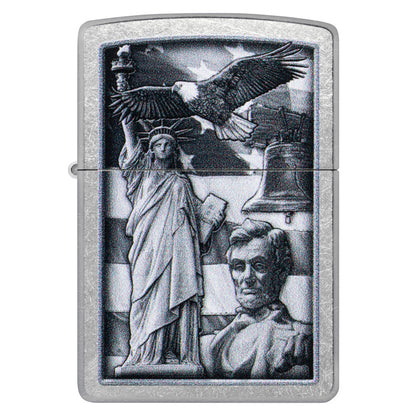 Front view of Zippo American Icons Design Street Chrome Windproof Lighter.