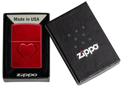 Zippo Stamped Heart Design Candy Apple Windproof Lighter in its packaging.