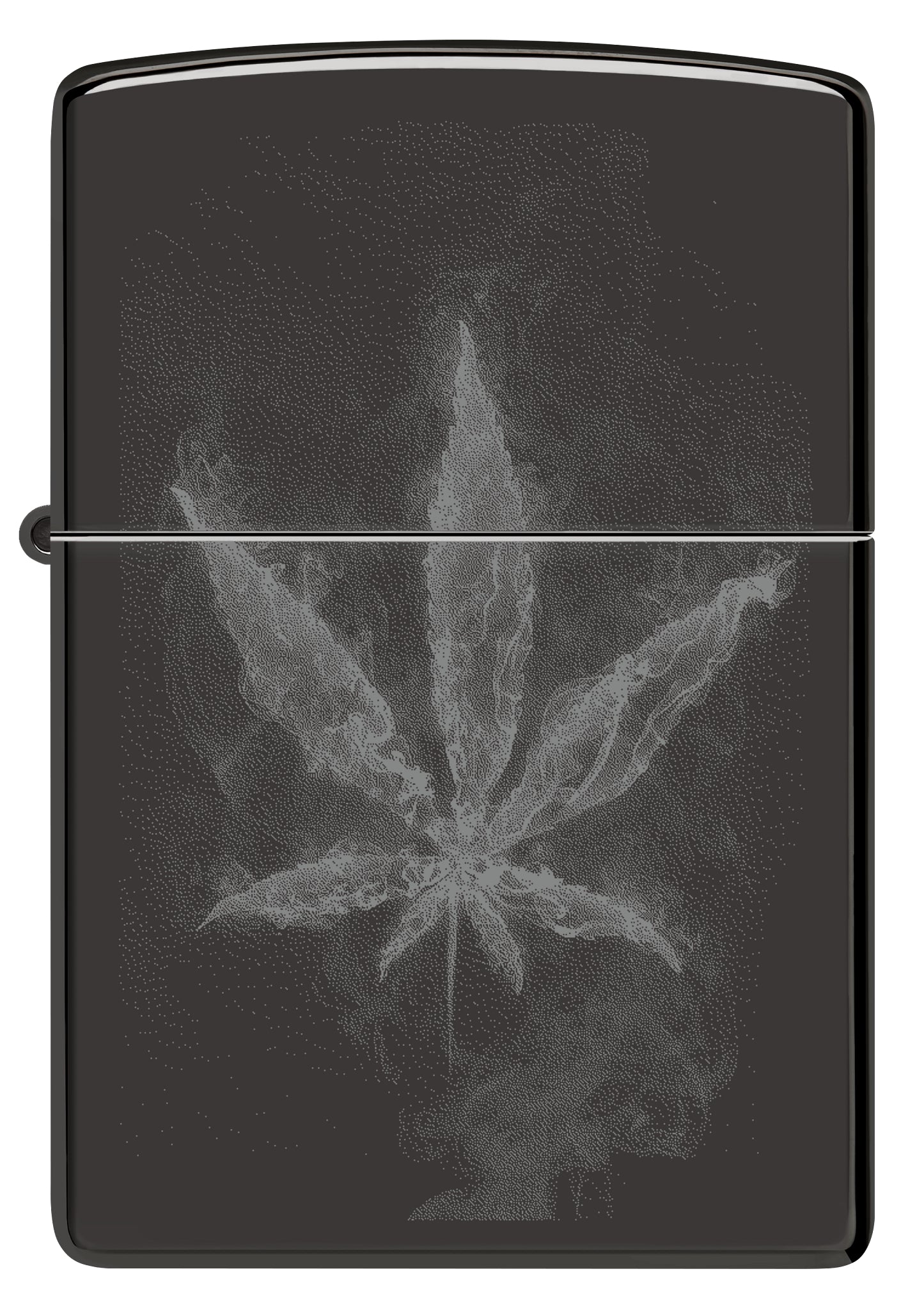 Front view of Zippo Wispy Leaf Design High Polish Black Windproof Lighter.