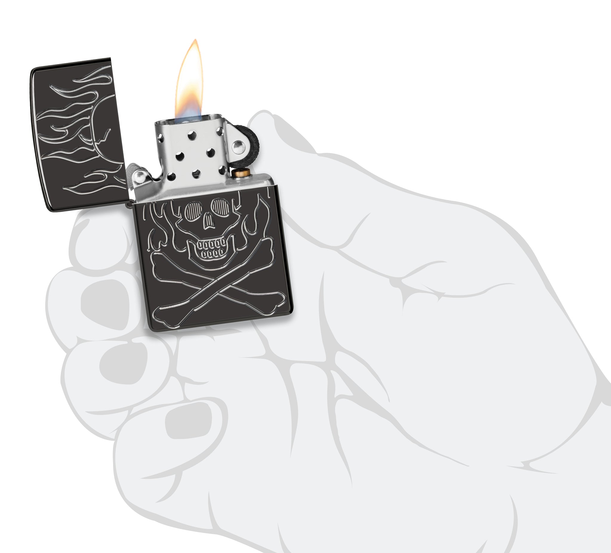 Zippo Flaming Skull Design Armor® High Polish Black Windproof