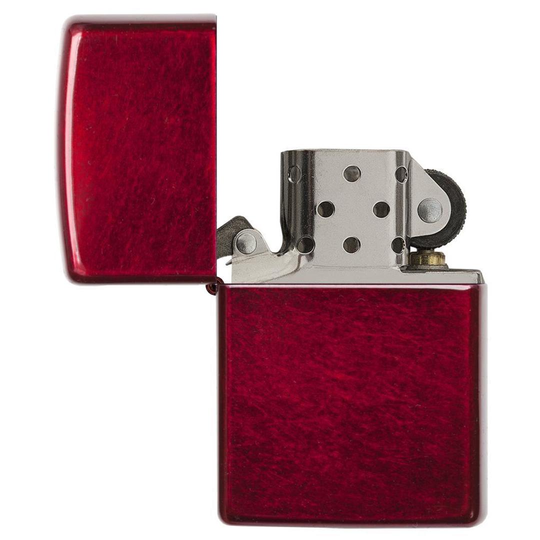 Classic Candy Apple Red™ Windproof Lighter with its lid open and unlit