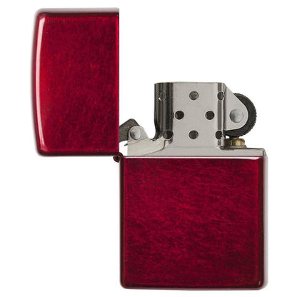 Classic Candy Apple Red™ Windproof Lighter with its lid open and unlit