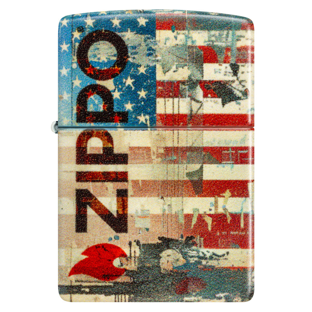 Front view of Zippo Flag Design 540 Matte Windproof Lighter.