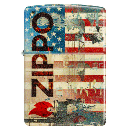 Front view of Zippo Flag Design 540 Matte Windproof Lighter.