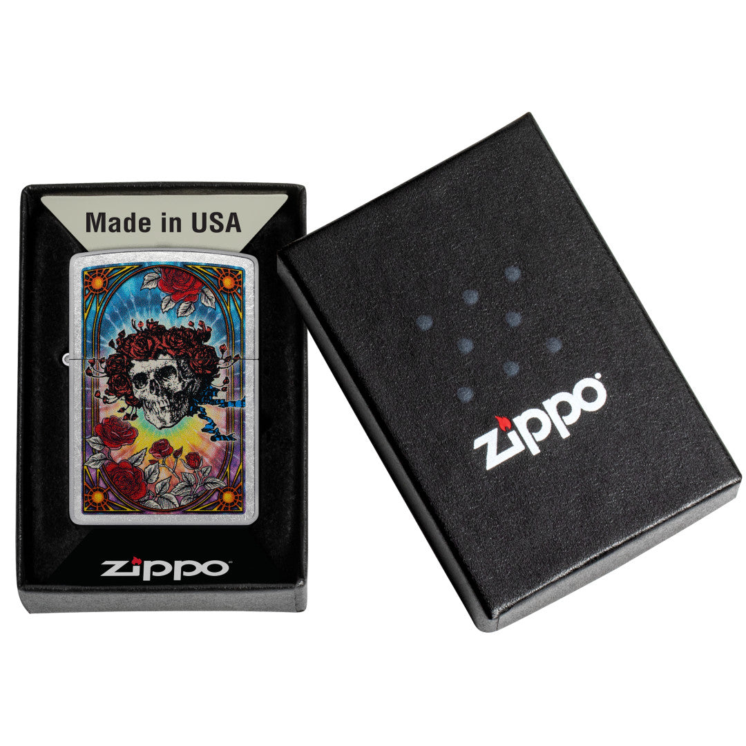 Zippo Grateful Dead Bertha Design Street Chrome Windproof Lighter in its packaging.