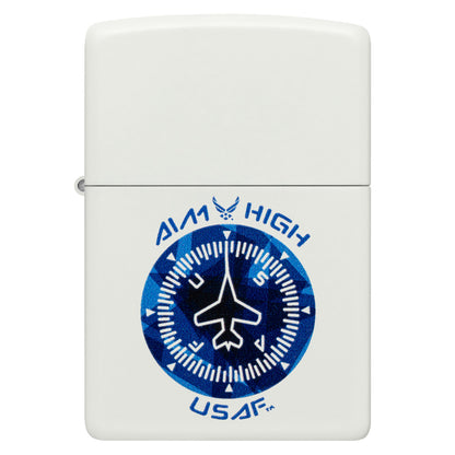 Front view of Zippo U.S. Air Force™ Aim High Design White Matte Windproof Lighter.