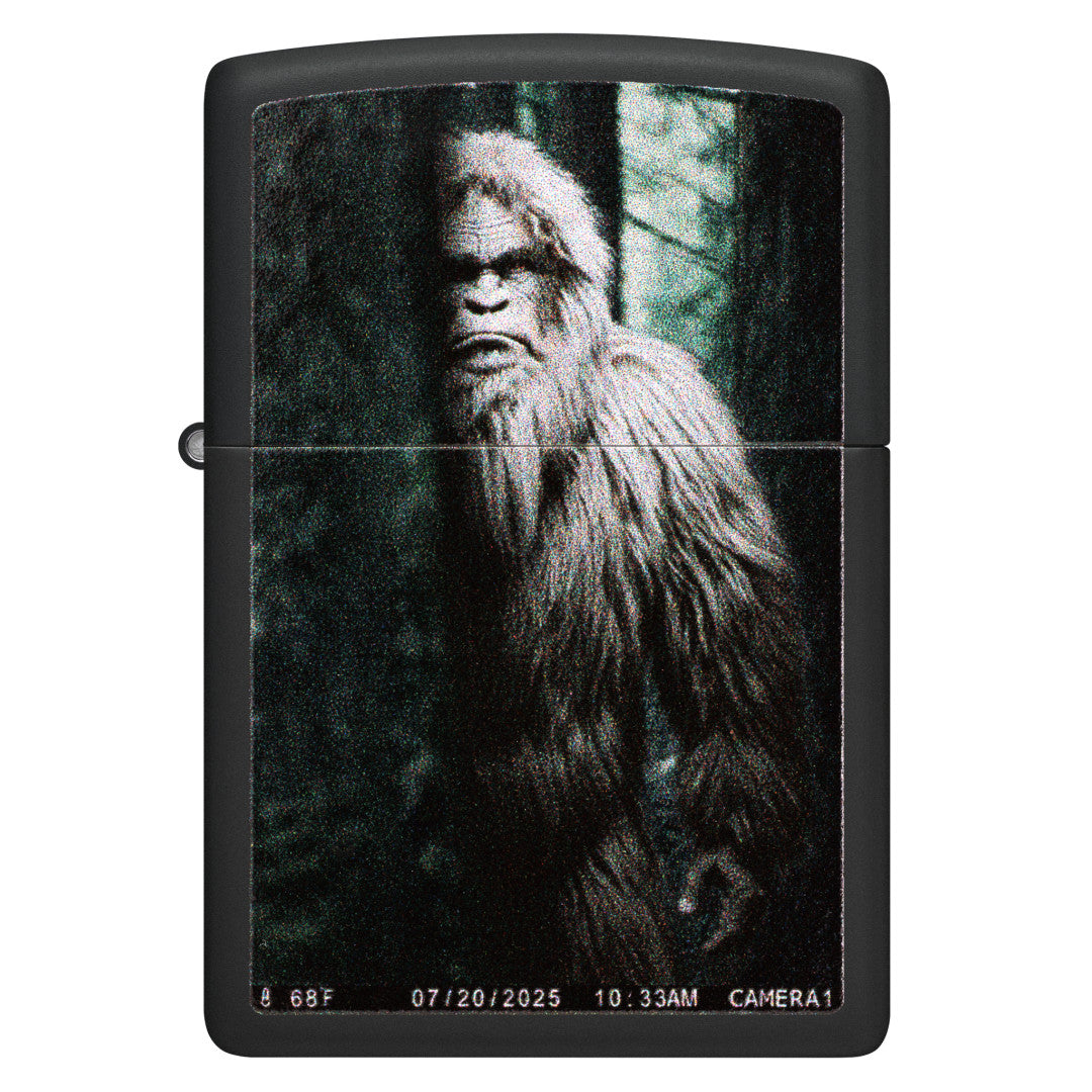 Front view of Zippo Squatch Cam Design Black Matte Windproof Lighter.