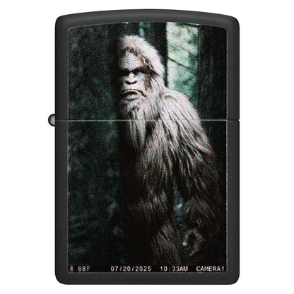 Front view of Zippo Squatch Cam Design Black Matte Windproof Lighter.