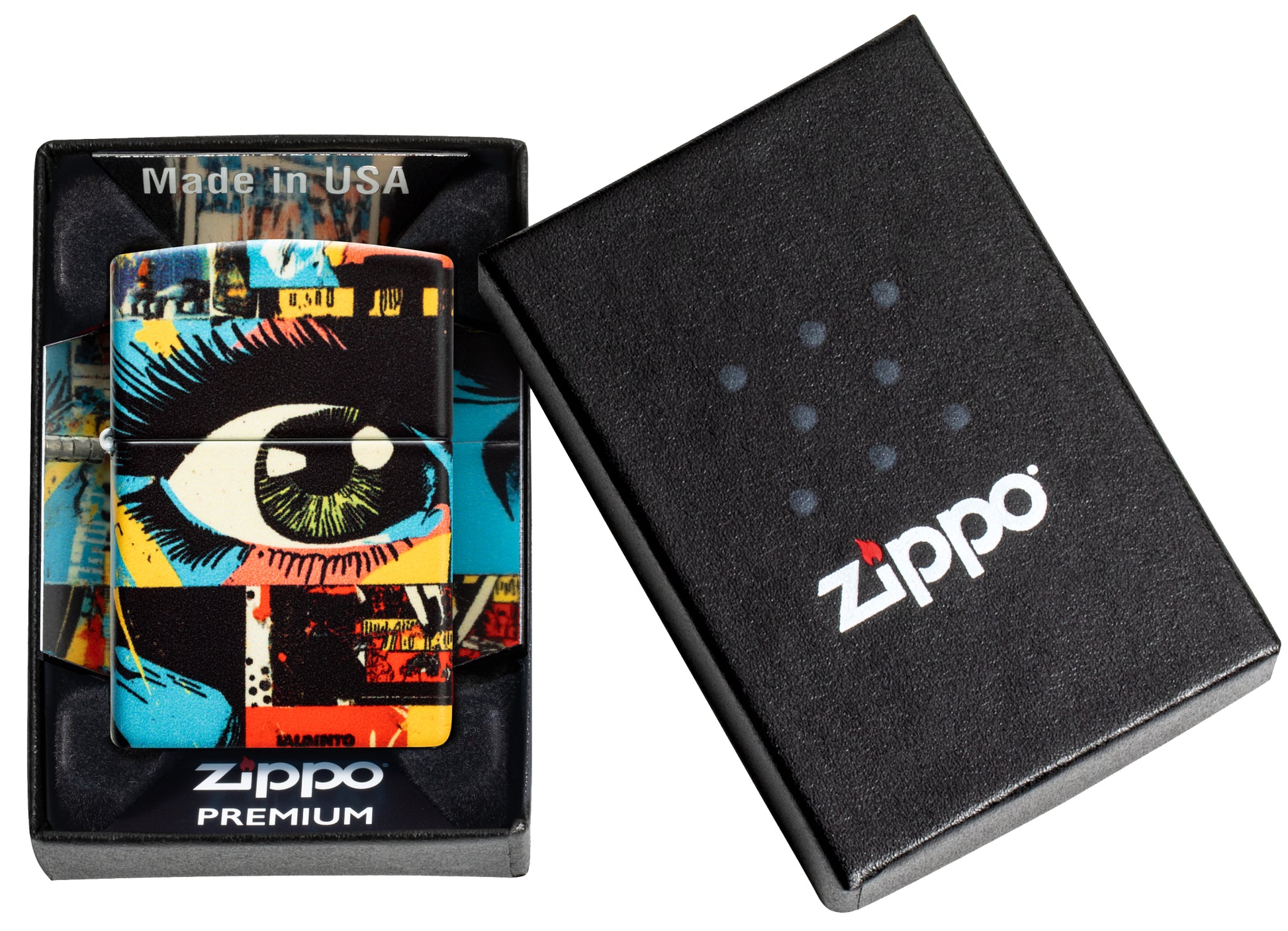 Zippo Eye See You Design 540 Matte Windproof Lighter in its packaging.