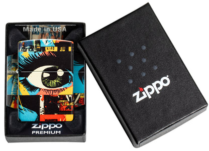Zippo Eye See You Design 540 Matte Windproof Lighter in its packaging.