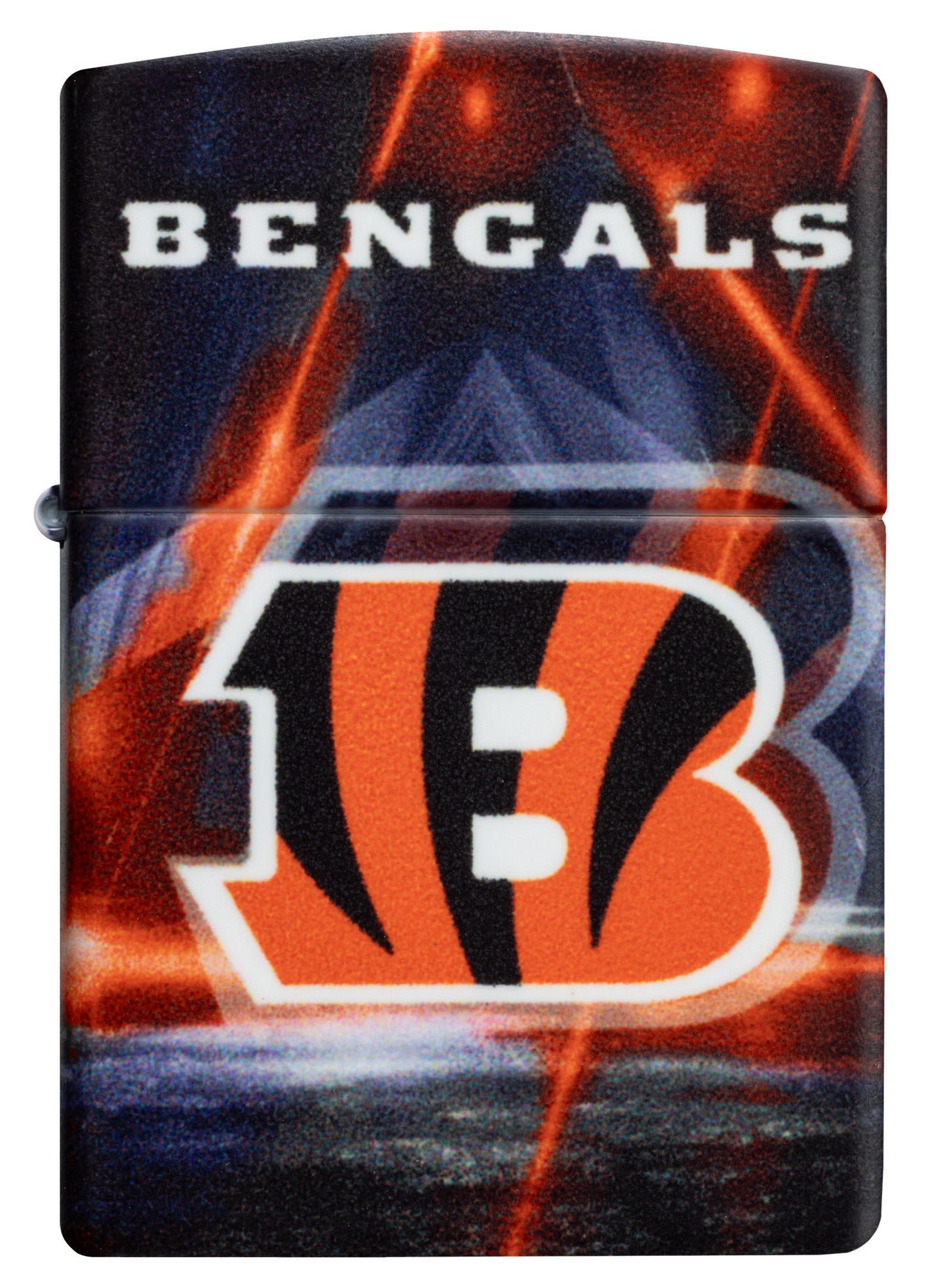 Front view of Zippo NFL Cincinnati Bengals 540 Matte Windproof Lighter.