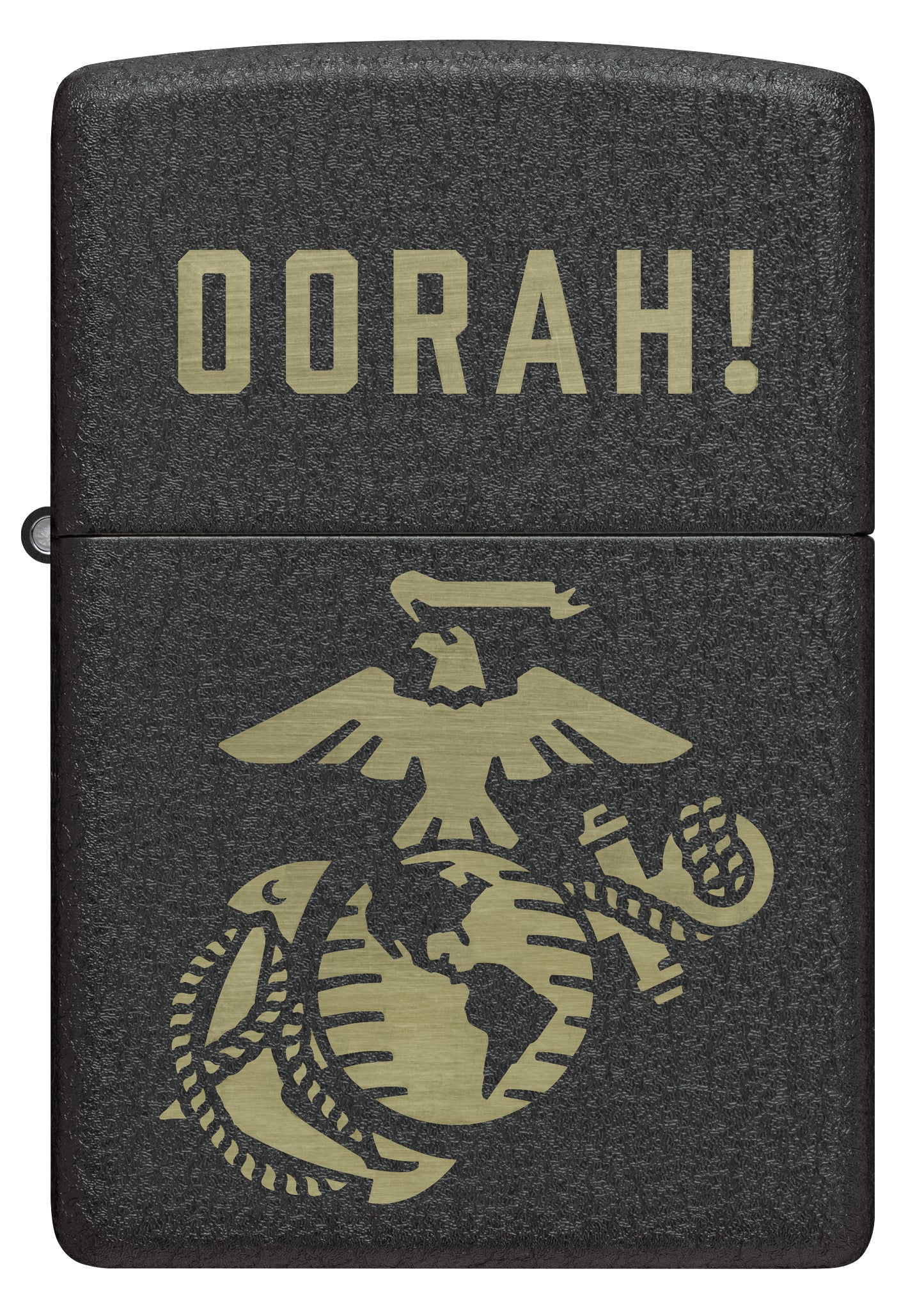 Front view of Zippo U.S. Marine Corps Oorah Design Black Crackle® Windproof Lighter.