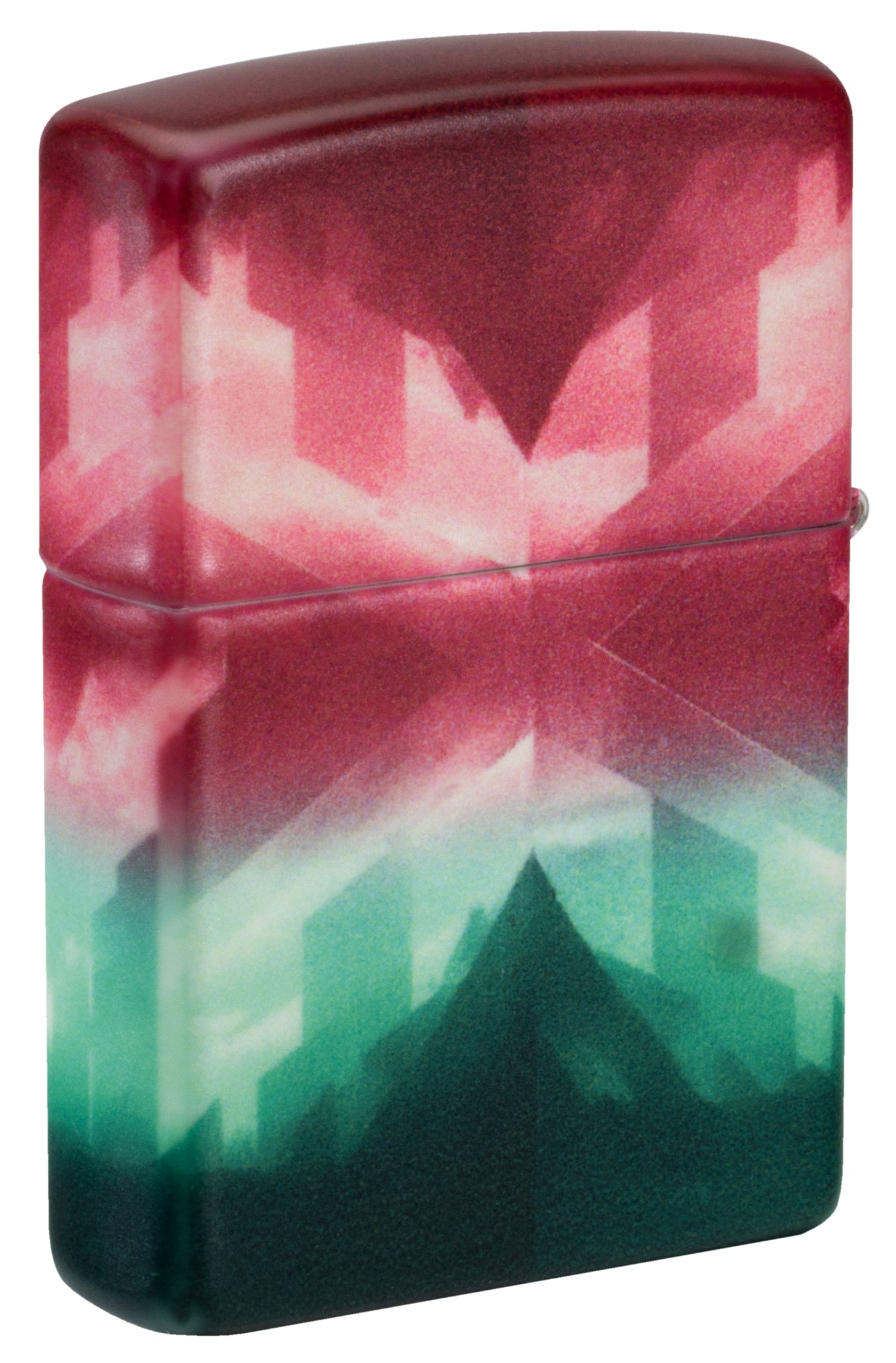 Back view of Zippo Wicked City Design Glow in the dark Green Windproof Lighter standing at a 3/4 angle.