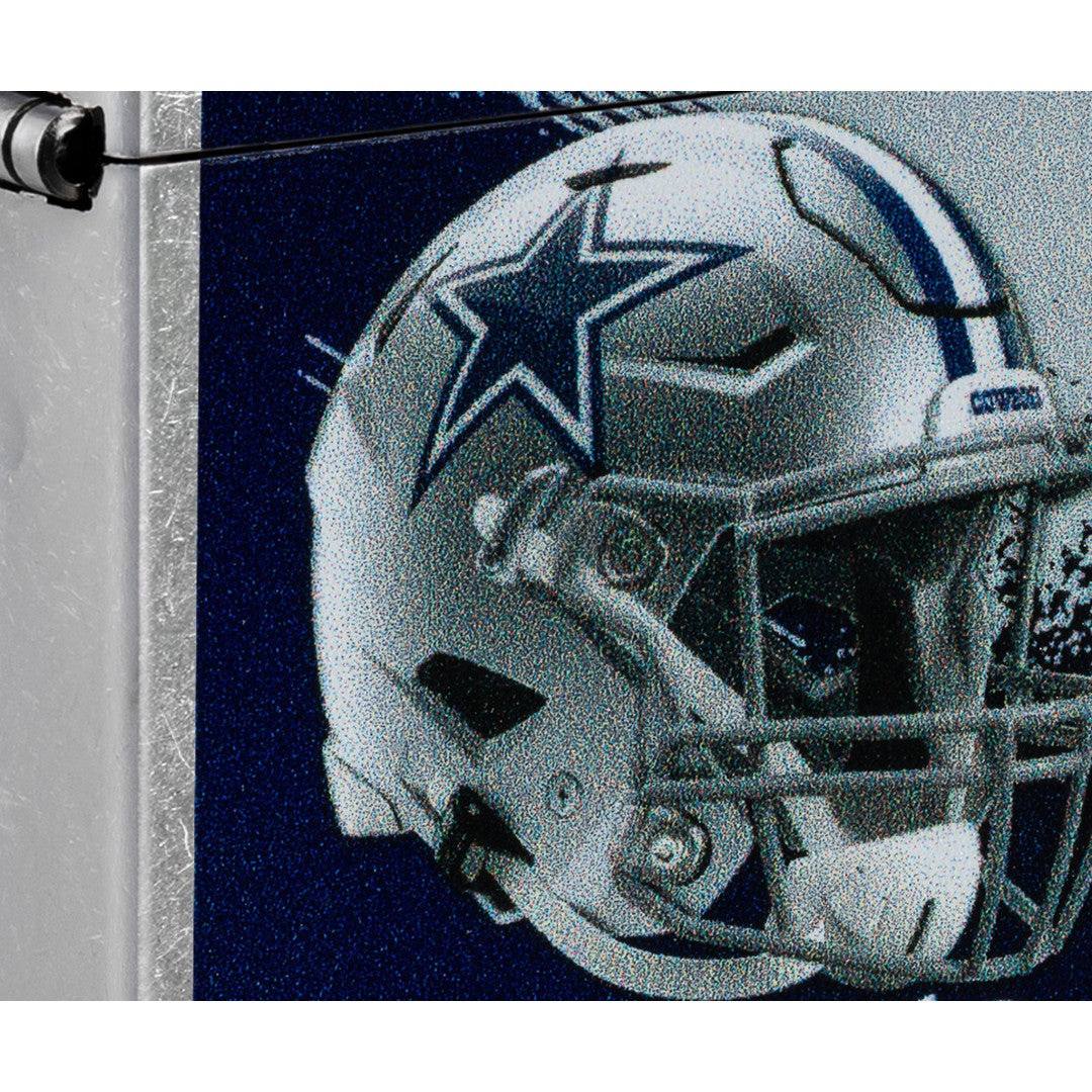 Front view of Zippo NFL Dallas Cowboys Helmet Design Street Chrome Windproof Lighter close up to show the detail of the lighter.