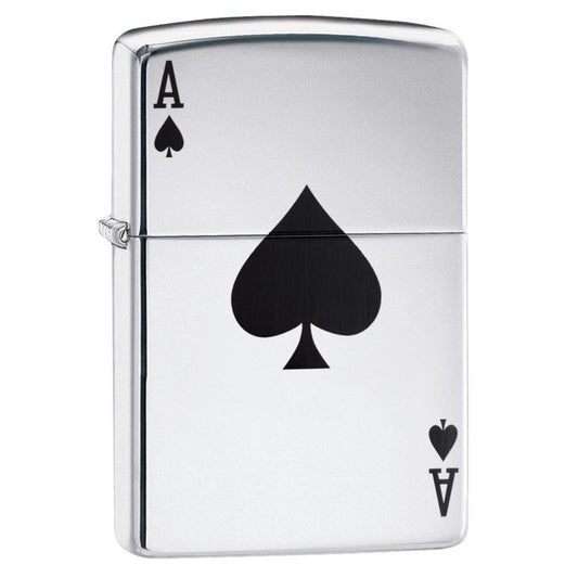 Black Ace of Spades Card High Polish Chrome Windproof Lighter 3/4 View