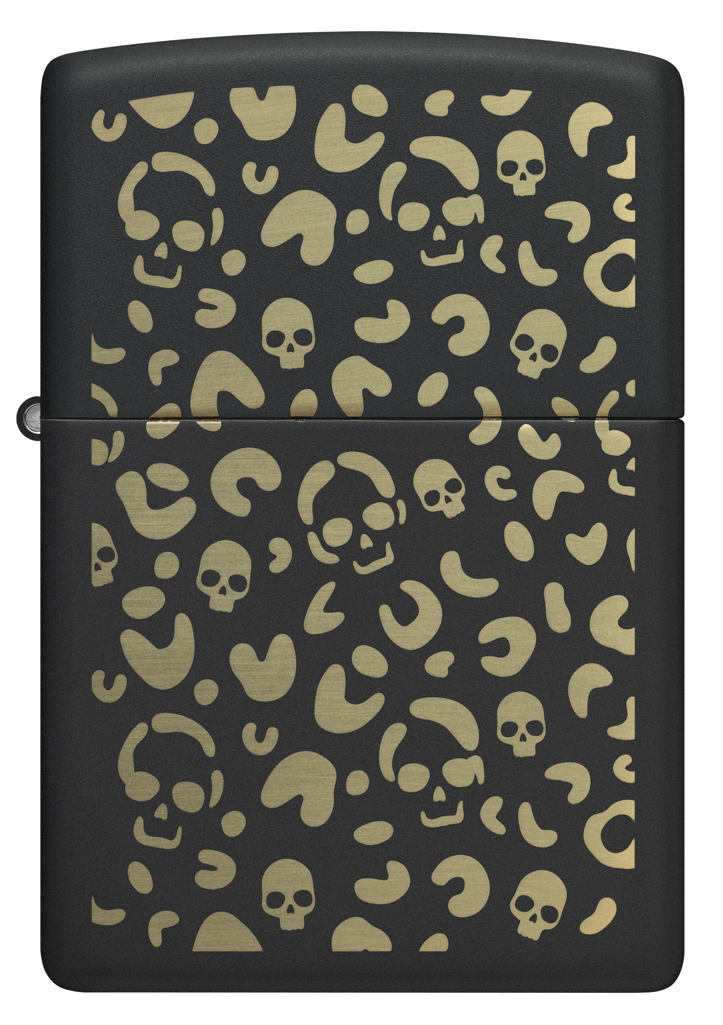 Front view of Zippo Leopard Skulls Design Black Matte Windproof Lighter.