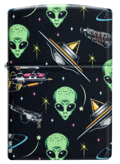 Front view of Zippo Alien Pattern Design 540 Matte Windproof Lighter.