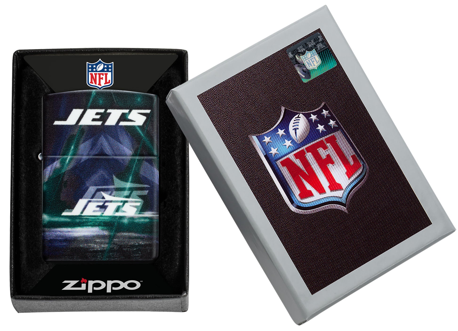 Zippo NFL New York Jets 540 Matte Windproof Lighter in its packaging.