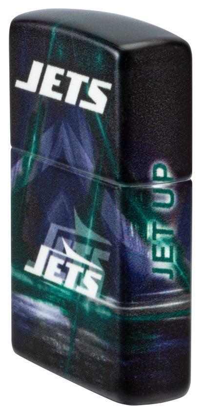 Angled shot of Zippo NFL New York Jets 540 Matte Windproof Lighter showing the front and right sides of the lighter.