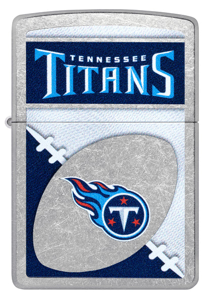 Front view of Zippo NFL Tennessee Titans Street Chrome Windproof Lighter.