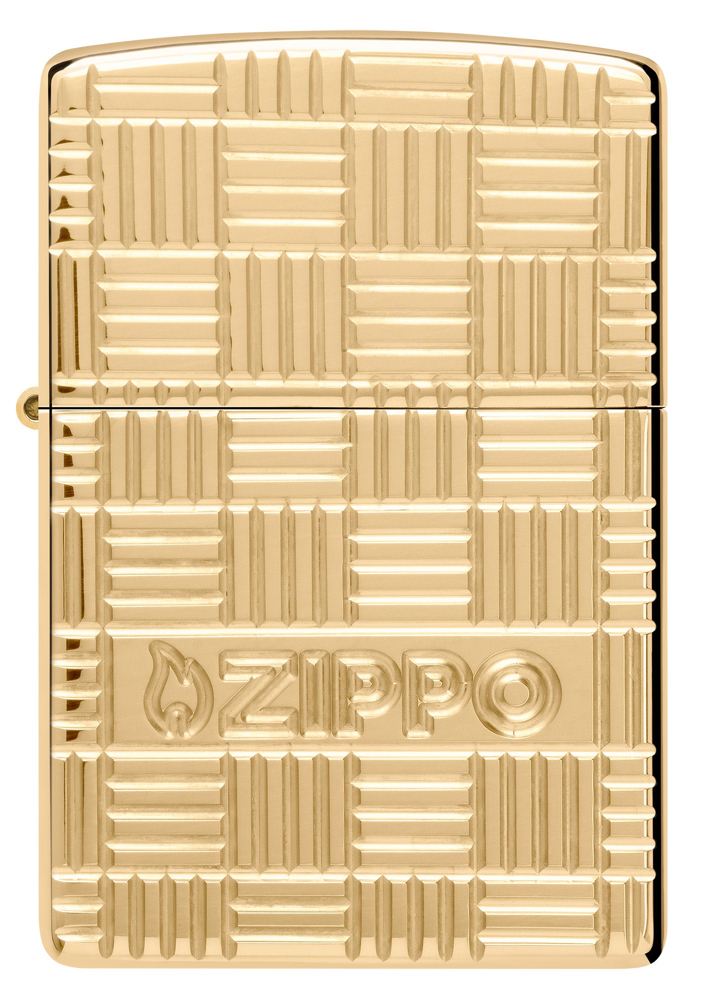 Front view of Zippo Deep Carve Design Armor High Polish Brass Windproof Lighter.