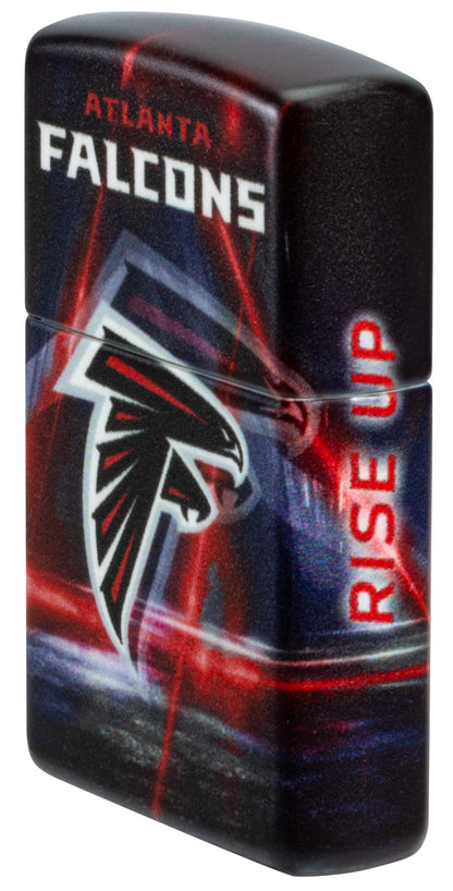 Angled shot of Zippo NFL Atlanta Falcons 540 Matte Windproof Lighter showing the front and right sides of the lighter.