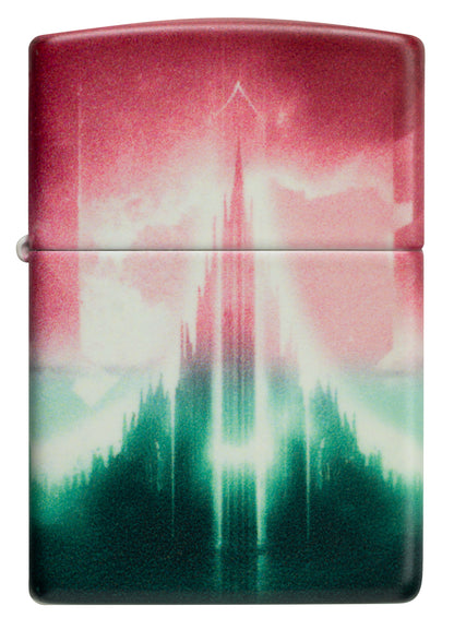 Front view of Zippo Wicked City Design Glow in the dark Green Windproof Lighter.