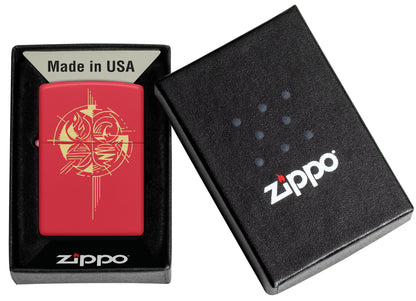Zippo Elements Design Red Matte Windproof Lighter in its packaging.