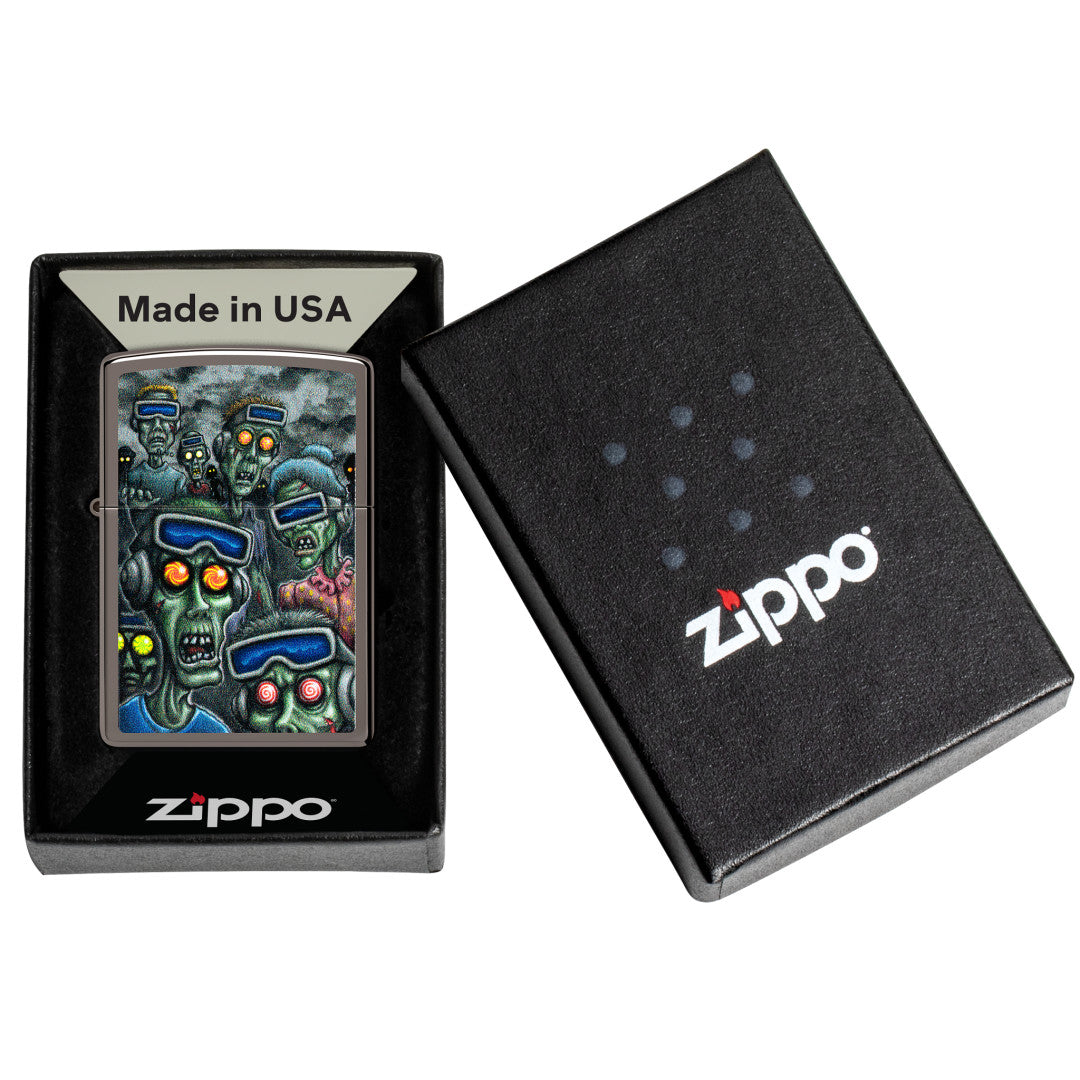 Zippo Zombie Escape Design Black Ice® Windproof Lighter in its packaging.