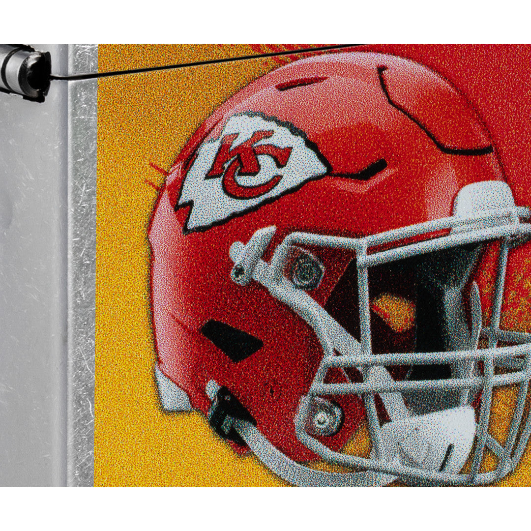 Front view of Zippo NFL Kansas City Chiefs Helmet Design Street Chrome Windproof Lighter close up to show the detail of the lighter.