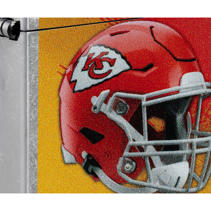 Front view of Zippo NFL Kansas City Chiefs Helmet Design Street Chrome Windproof Lighter close up to show the detail of the lighter.