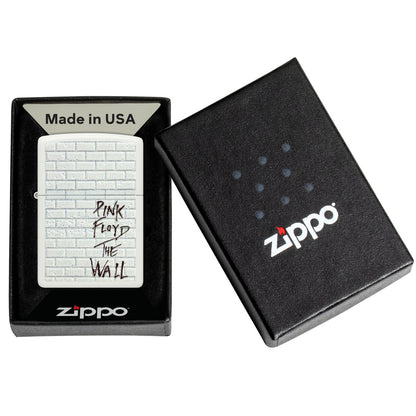Zippo Pink Floyd The Wall Design White Matte Windproof Lighter in its packaging.