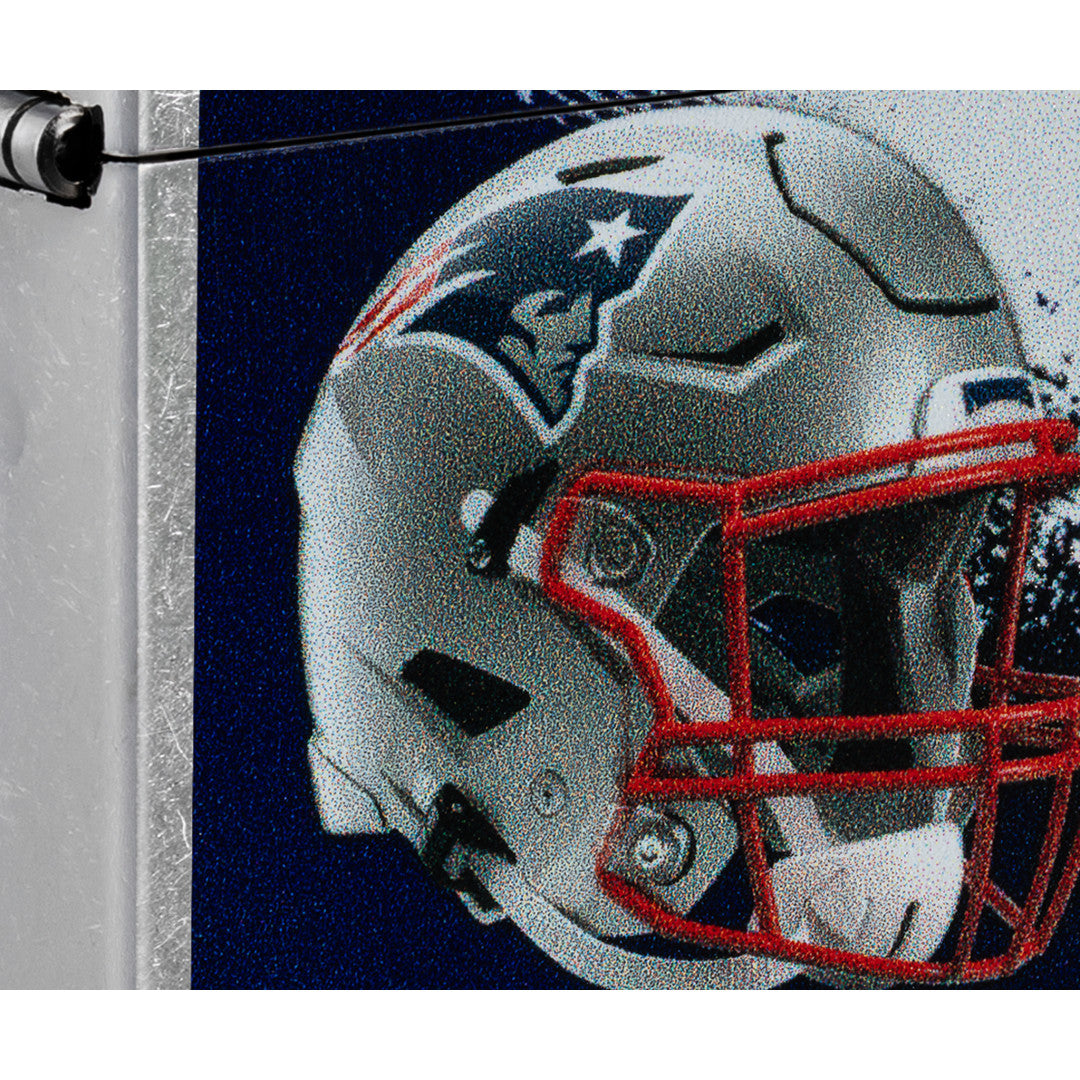 Front view of Zippo NFL New England Patriots Helmet Design Street Chrome Windproof Lighter close up to show the detail of the lighter.