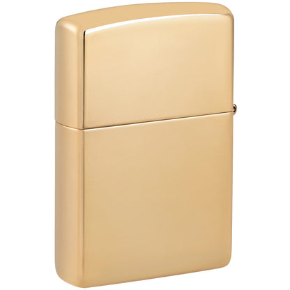 Back view of Zippo James Bond 007™ Gingham Design High Polish Brass Windproof Lighter standing at a 3/4 angle.