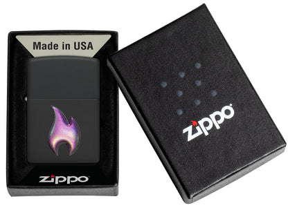 Zippo Texture Flame Design Black Matte Windproof Lighter in its packaging.