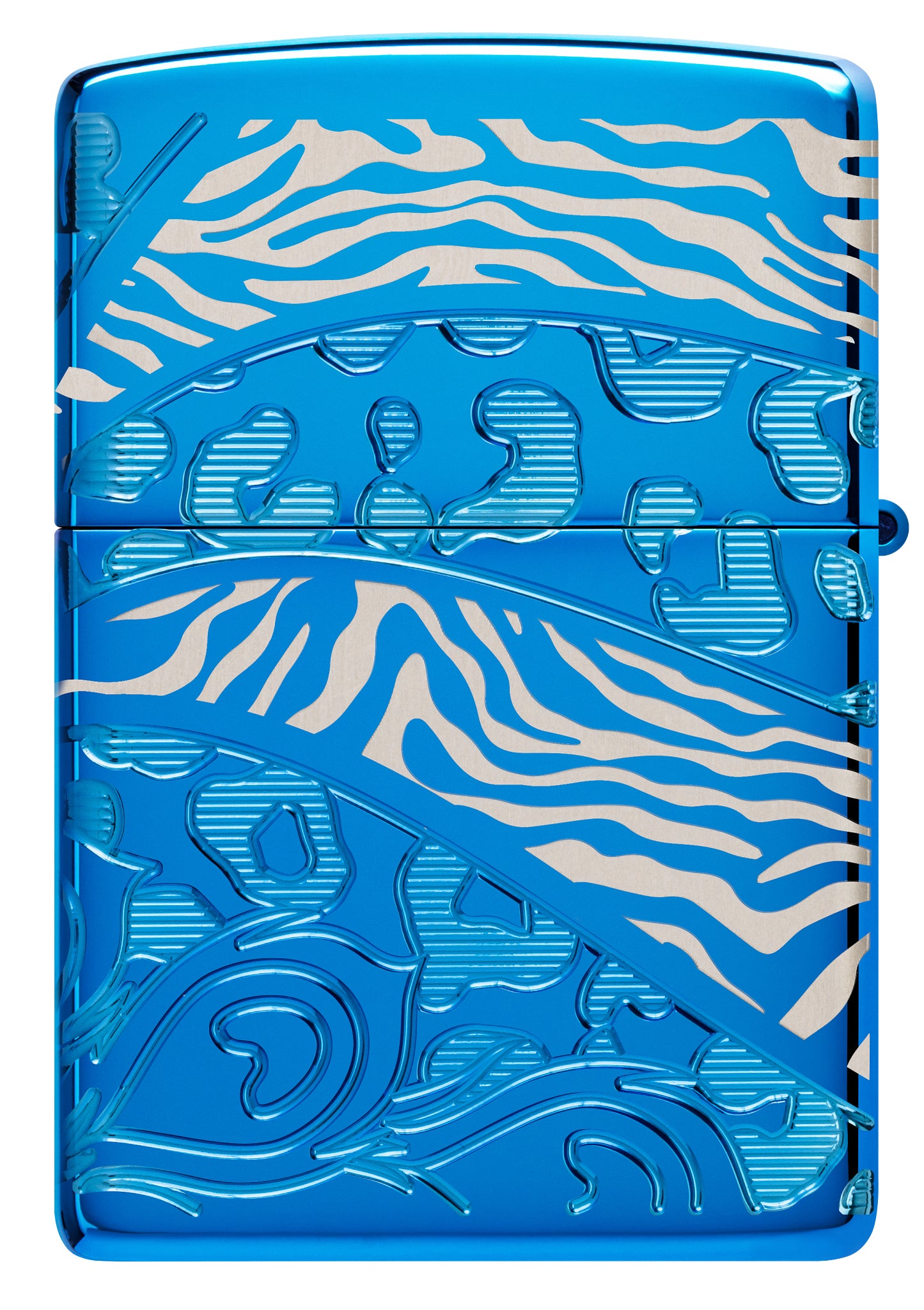 Back view of Zippo Animal Flair Design Armor® High Polish Blue Windproof Lighter.