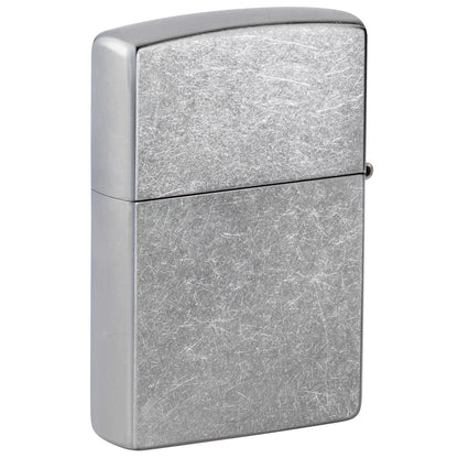 Back view of Zippo Chevrolet® Flag Design Street Chrome Windproof Lighter standing at a 3/4 angle.