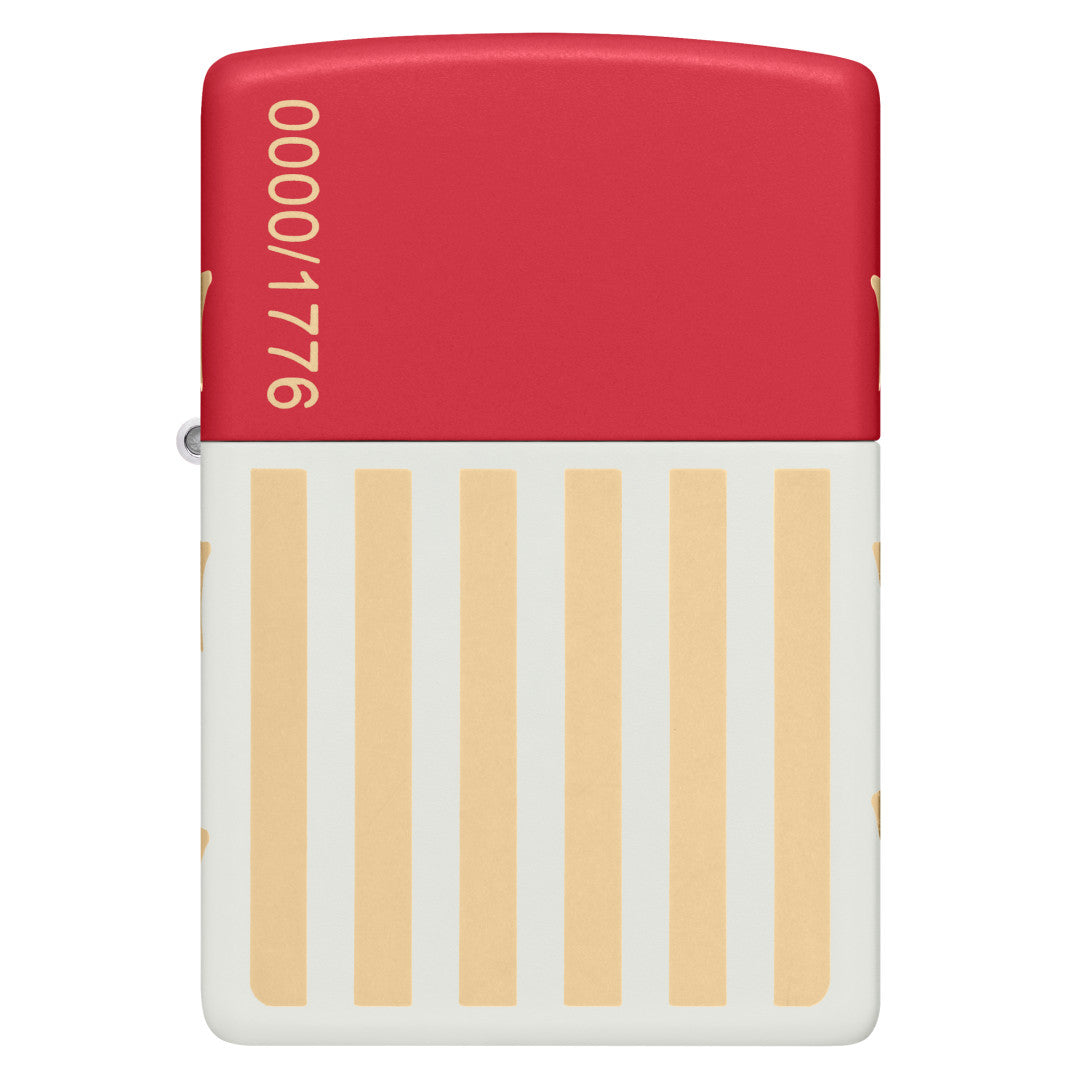 Front view of Zippo 250th Anniversary Collectible Red and White Matte Windproof Lighter.