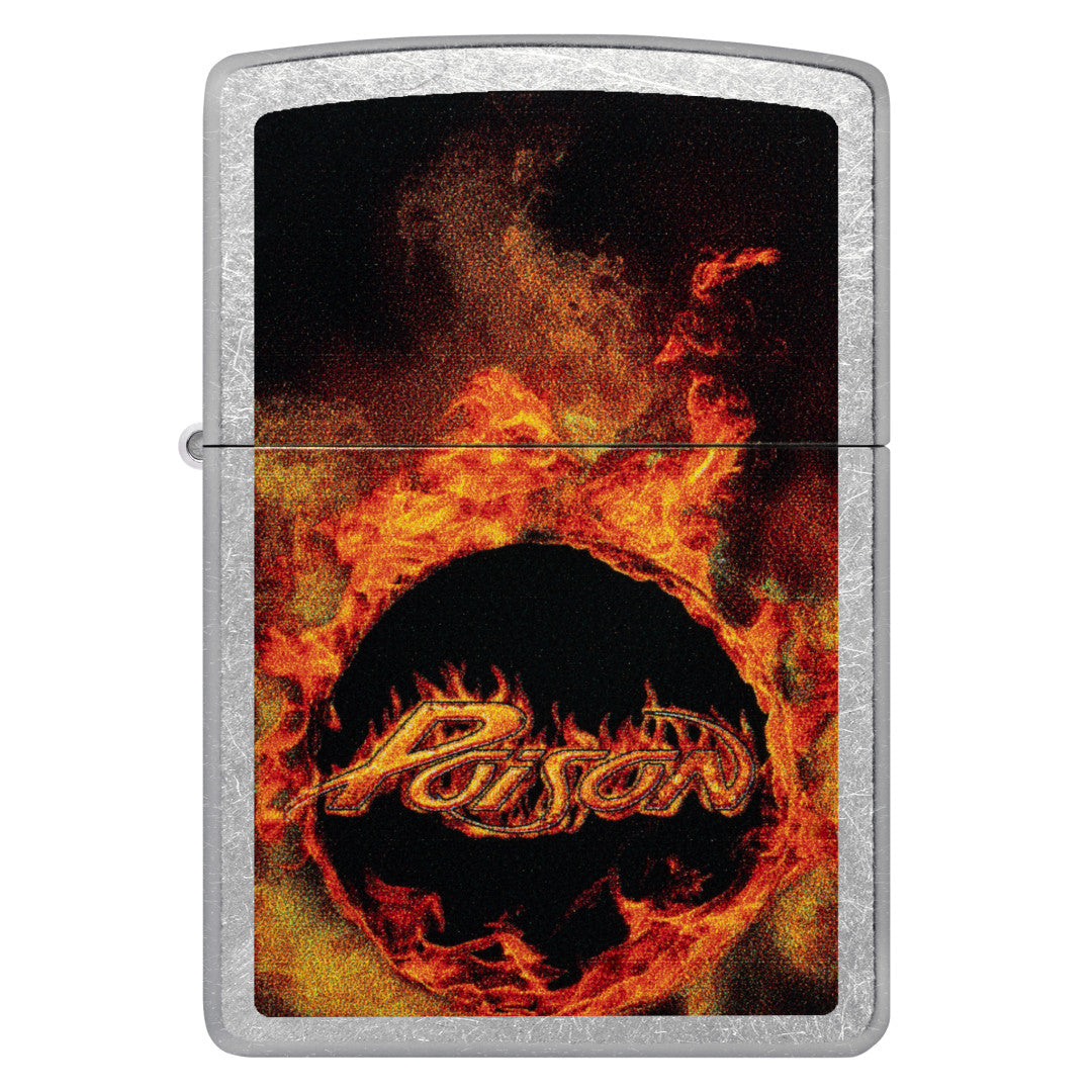 Front view of Zippo Poison Flame Design Street Chrome Windproof Lighter.
