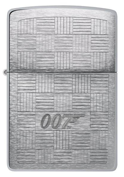 Front view of Zippo James Bond® Tuxedo Design Brushed Chrome Windproof Lighter.