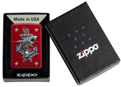 Zippo Rietveld Anchor Design Candy Apple Red Windproof Lighter in its packaging.